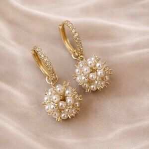 Anthropologie Gold Pearl Drop Earrings